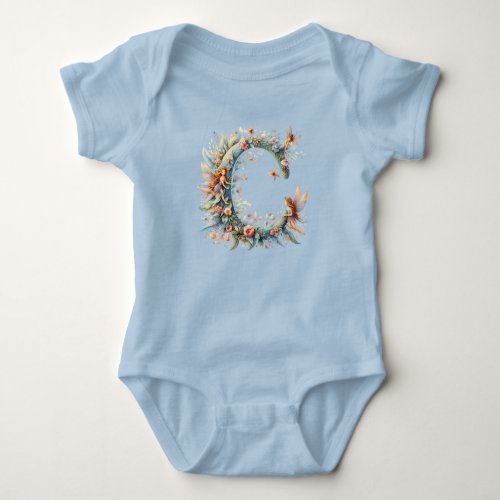 Watercolor Greenery Fairies Monogram Letter C Baby Bodysuit