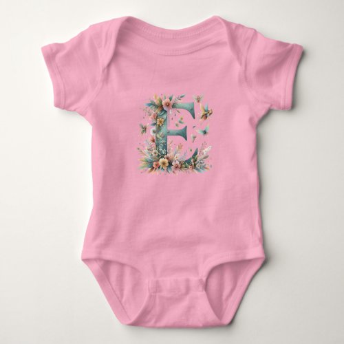 Watercolor Greenery Fairies Monogram Letter E Baby Bodysuit