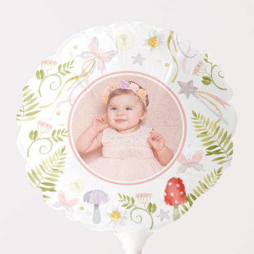 Watercolor Greenery Fairy First Birthday Photo Balloon