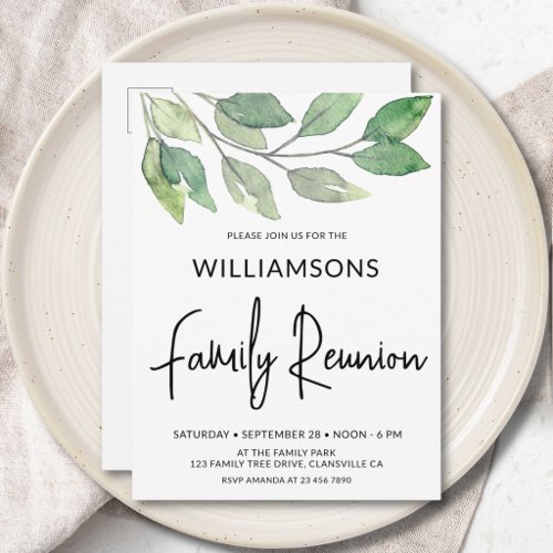 Watercolor Greenery Family Reunion  Invitation Postcard