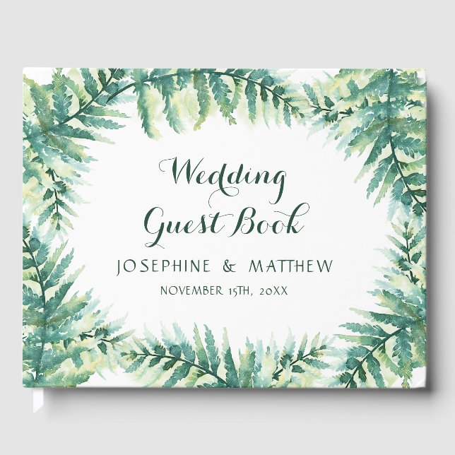 Watercolor Greenery Fern Foliage Wedding Guest Book (Front)