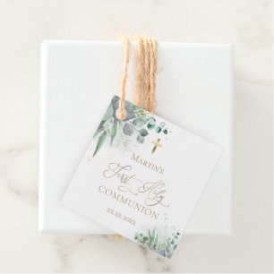 watercolor greenery   First Communion  Favor Tags