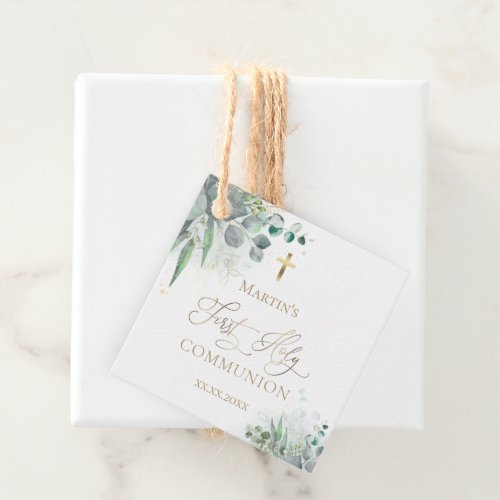 watercolor greenery  First Communion  Favor Tags