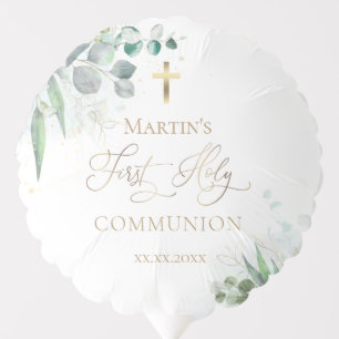 watercolor greenery First Communion Favor Tags Balloon