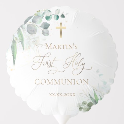watercolor greenery  First Communion  Favor Tags Balloon