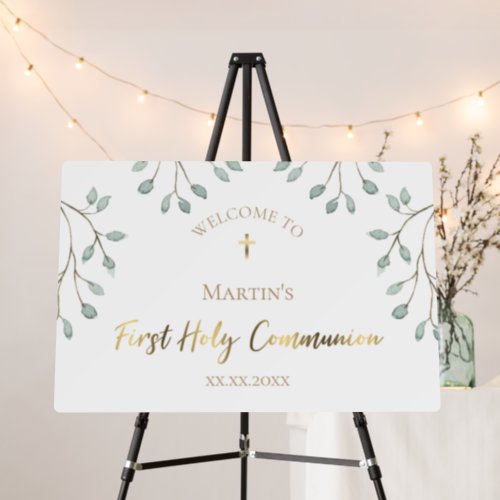 watercolor greenery First Communion sign