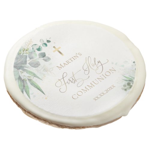 watercolor greenery  First Communion Sugar Cookie