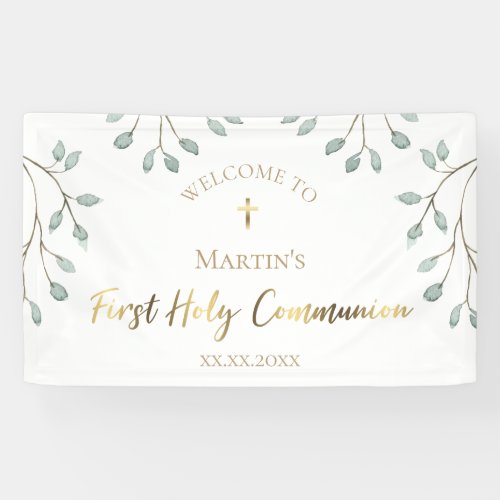 watercolor greenery  First Holy Communion  Banner