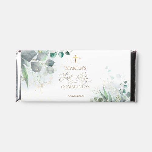 Watercolor greenery First Holy Communion Hershey Bar Favors