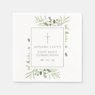 Watercolor Greenery First Holy Communion Napkins
