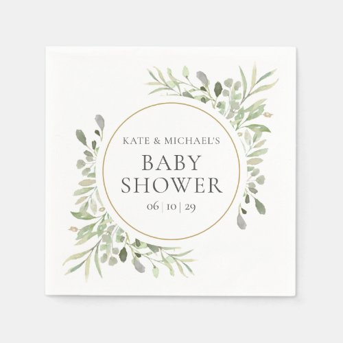 Watercolor Greenery Floral Baby Shower Napkins