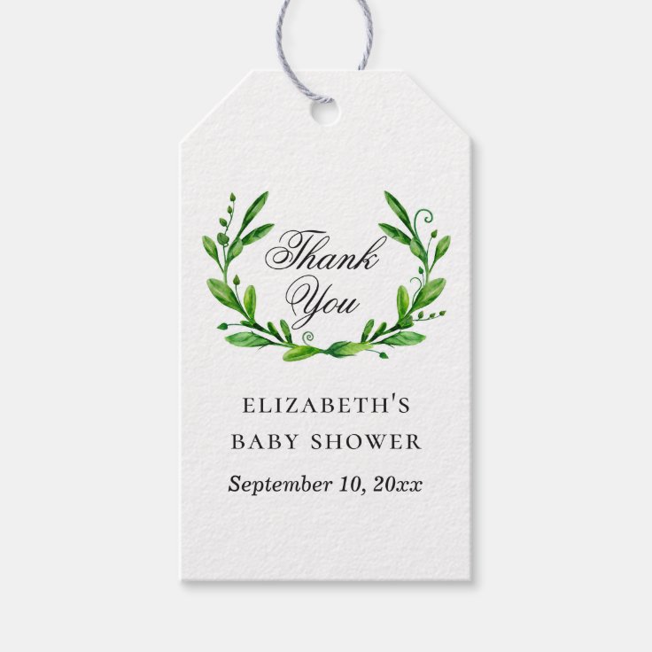 Watercolor greenery floral baby shower thank you gift tags Zazzle