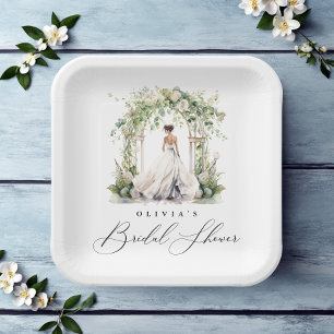 Watercolor Greenery Floral Bridal Shower Paper Plates