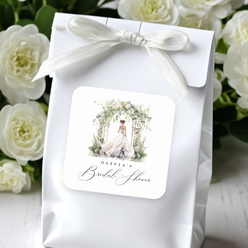 Watercolor Greenery Floral Bridal Shower Square Sticker