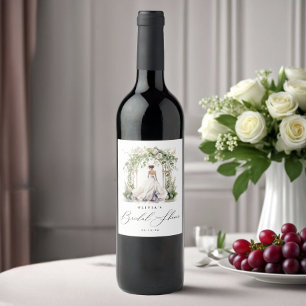 Watercolor Greenery Floral Bridal Shower Wine Label