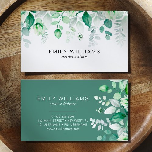 Watercolor Greenery Floral Business Card
