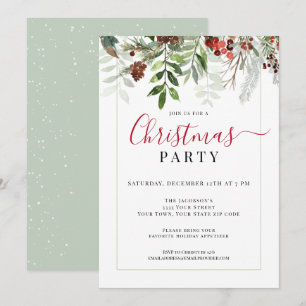 Watercolor Greenery Floral Christmas Party Invitation