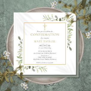 Watercolor Greenery Floral Confirmation Invitation