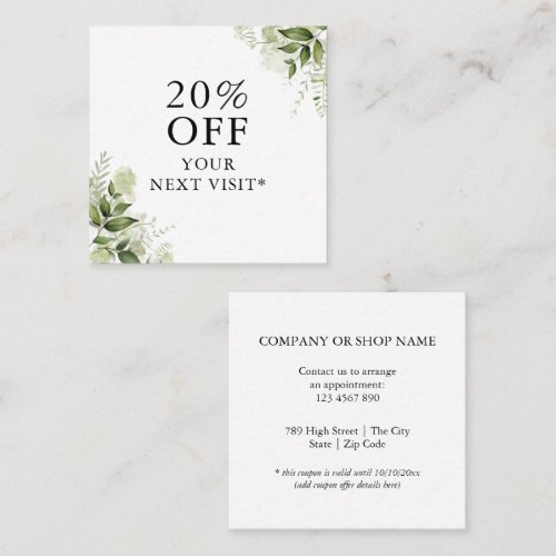 Watercolor Greenery Floral Discount Card