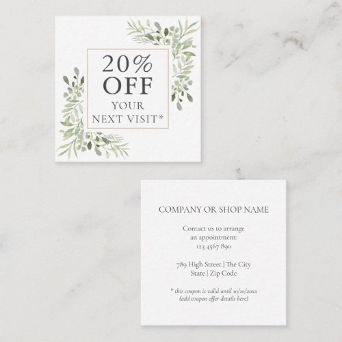 Watercolor Greenery Floral Discount Card