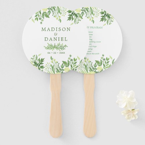 Wedding Fan Programs 12 Watercolor Greenery Floral Garden Wedding Program Hand Fan