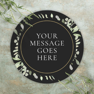 Watercolor Greenery Floral Gold Black Wedding Classic Round Sticker