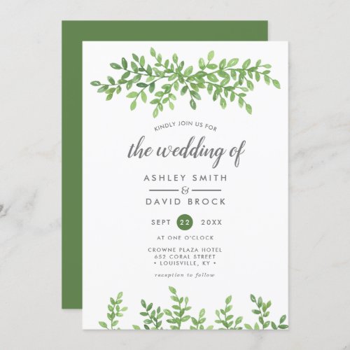 Wedding Invitations 7 Watercolor Greenery Floral Leaves Modern Wedding Invitation