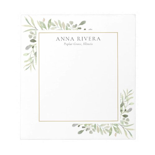Watercolor Greenery Floral Notepad