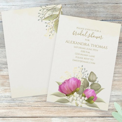 Watercolor Greenery Floral Peony Bridal Shower Invitation