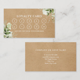 Watercolor Greenery Floral Rustic Kraft Loyalty Card