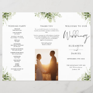 Watercolor Greenery Floral Trifold Wedding Program Flyer
