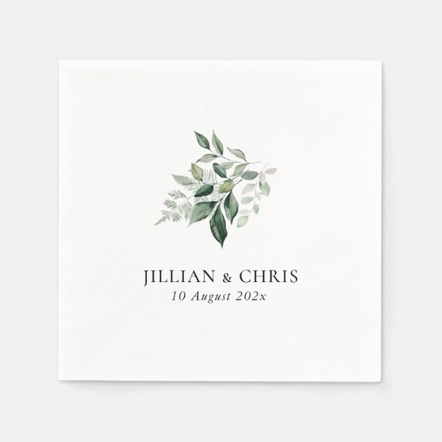 watercolor greenery floral wedding napkins (Front)