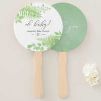 Watercolor Greenery Foliage Baby Shower Favor Hand Fan