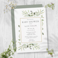 Watercolor Greenery Foliage Baby Shower Invitation