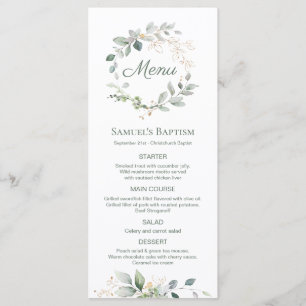 Watercolor Greenery Foliage Baptism Menu