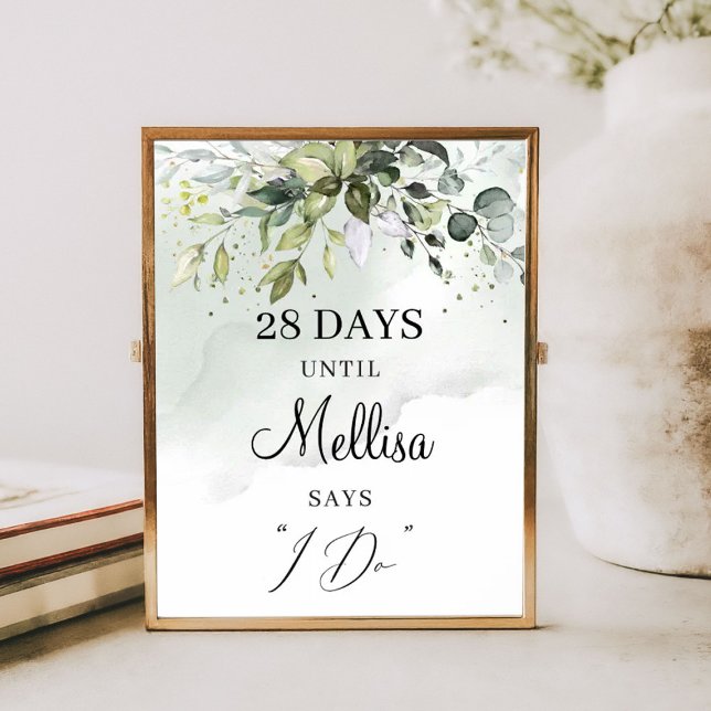 Watercolor greenery foliage boho countdown sign (Watercolor greenery foliage boho countdown sign)