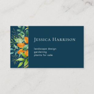 Watercolor Greenery Foliage Botanical Dark Blue Business Card