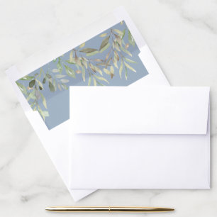 Watercolor Greenery Foliage Dusty Blue Envelope Liner