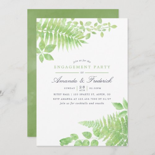 Watercolor Greenery Foliage Engagement Party Invitation