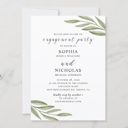 Watercolor greenery foliage engagement party invitation