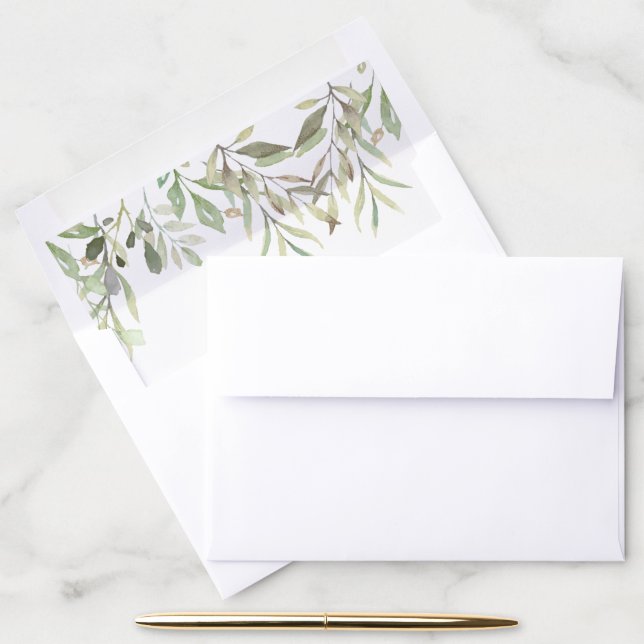 Watercolor Greenery Foliage Envelope Liner (Desk)