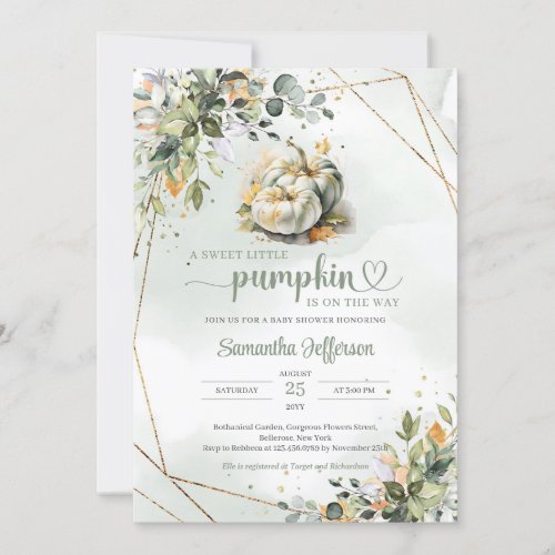 Watercolor greenery foliage fall leaves pumpkin invitation