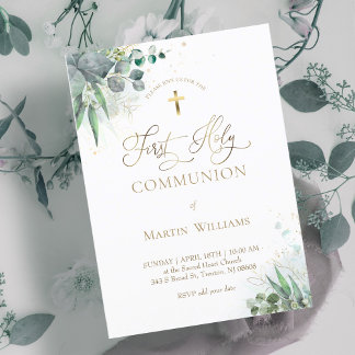 watercolor greenery foliage | First Communion  Invitation