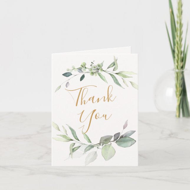 Watercolor greenery foliage Folded Thank You Card (Front)
