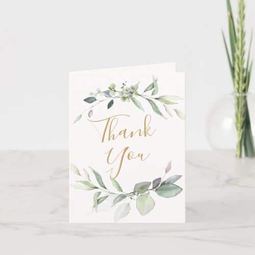 Watercolor greenery foliage Folded Thank You Card