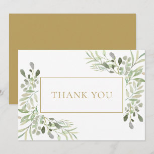 Watercolor Greenery Foliage Gold  Thank You Card