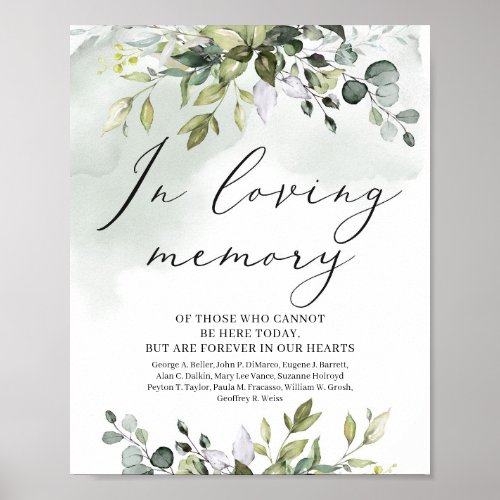 Watercolor Greenery foliage In loving memory sign