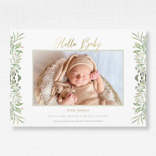 Watercolor Greenery Foliage Leaves Baby Announcement