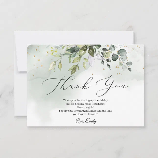 Watercolor greenery foliage leaves Bridal Shower Thank You Card | Zazzle