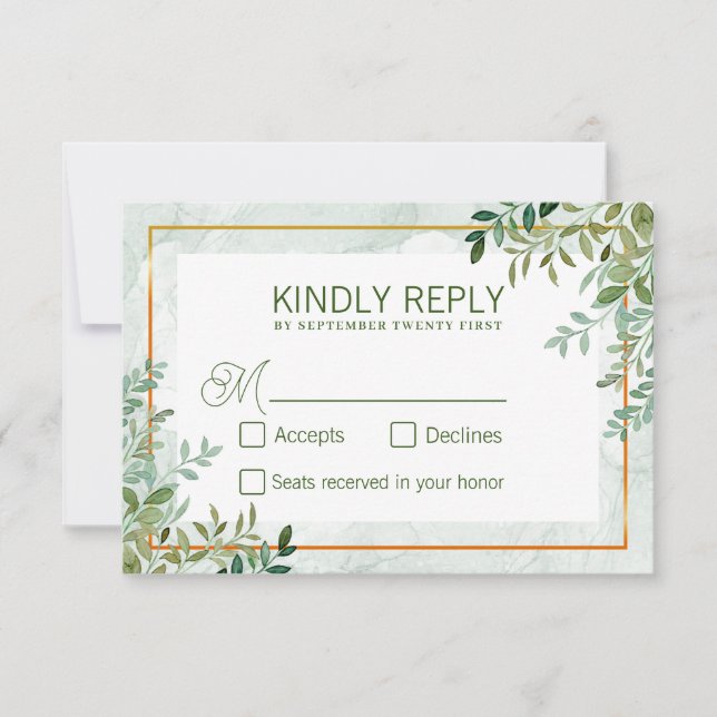 Watercolor greenery foliage leaves wedding rsvp (Front)